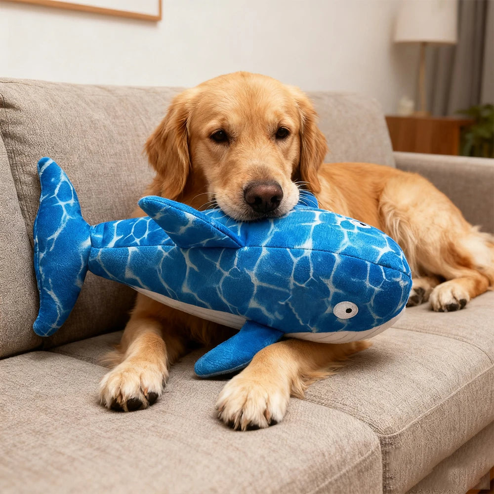 Plush Interactive Toys for Pets, Bite-Resistant, Squeaky Chewing Companion Cartoon Toy, Whale-Shaped, Suitable for Large, Medium, and Small Dogs, Suitable for Cats and Dogs, Double-Layer Material, Built-In Sound-Making Airbag